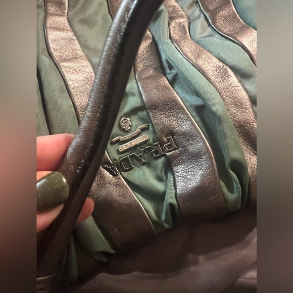 Prada Gray Leather and Green Nylon Tote Bag - Picture 6 of 6
